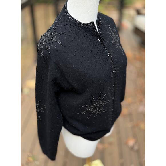 Vintage Vic & Vic Haute Couture Black Beaded Cardigan Sweater Hand Embellished M - Picture 7 of 16